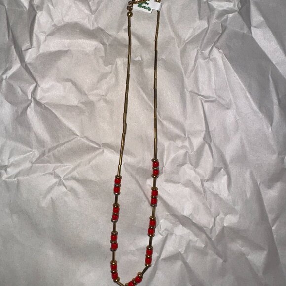 15" Shiny Orange Red and Bold Beaded Necklace - Picture 4 of 11